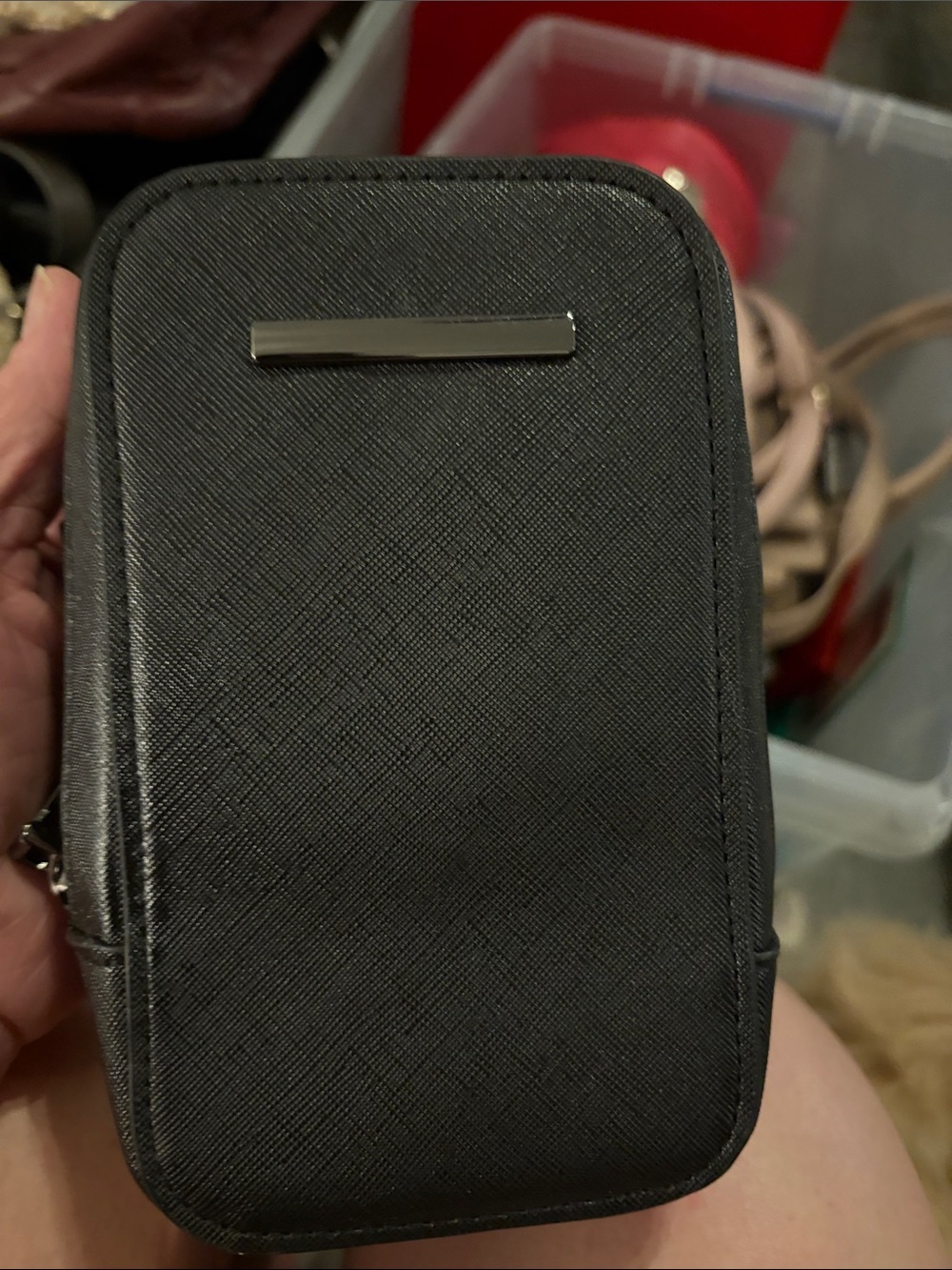 No Boundaries Black Textured Crossbody Pouch with Silver Accent